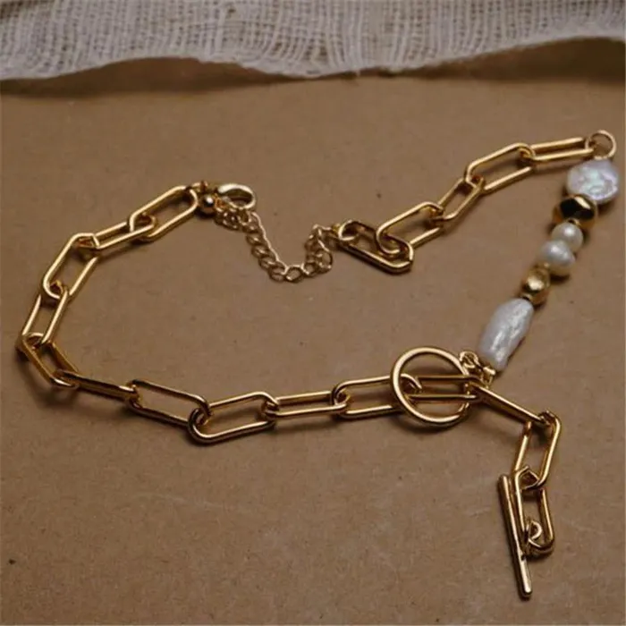 Necklaces Irregular Pearl Gold Ring Necklace UrbanVinta Necklaces Irregular Pearl Gold Ring Necklace UrbanVinta