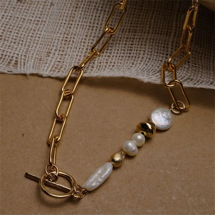Necklaces Irregular Pearl Gold Ring Necklace UrbanVinta Necklaces Irregular Pearl Gold Ring Necklace UrbanVinta
