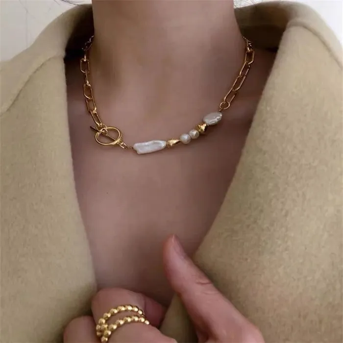 Necklaces Irregular Pearl Gold Ring Necklace UrbanVinta Necklaces Irregular Pearl Gold Ring Necklace UrbanVinta