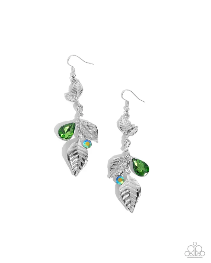 Paparazzi Accessories Earrings Descending Dazzle Green Earrings Jewelry by Bretta