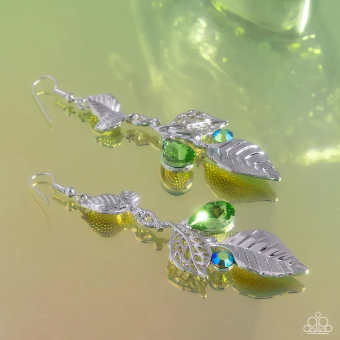 Paparazzi Accessories Earrings Descending Dazzle Green Earrings Jewelry by Bretta