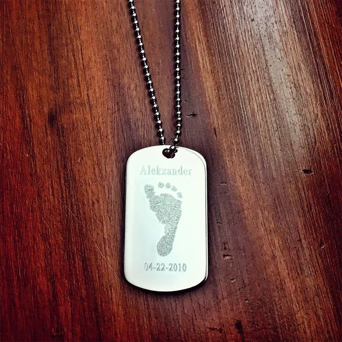Sandy Steven Engravers Necklaces Engravable Mens Stainless Steel Dog Tag Slider Necklace with Ball Chain Large